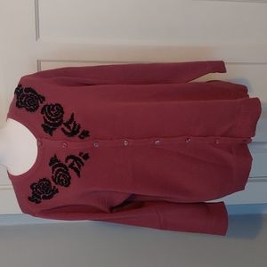 Christopher & Banks mauve button-up sweater with rose details